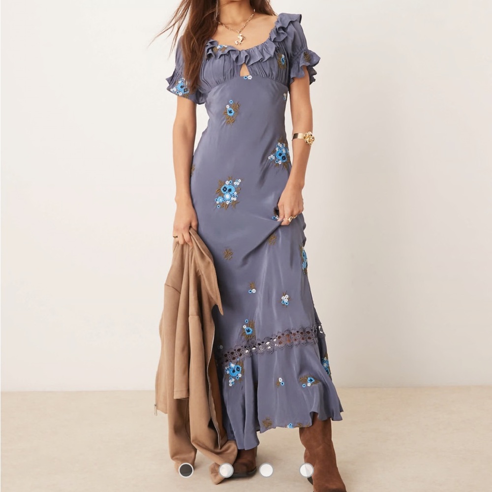 Free People Navy and Turquoise Floral Maxi Dress